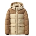 thumbnail image 2 of lkfuzj Men's Puffer Jacket Hooded Winter Coat Warm Thicken Cotton Outerwear Unisex Fashion Long Sleeve Hooded Jacket Zippered Patchwork Collar Warm Bread Padded Coat Tops - Khaki, 2 of 7