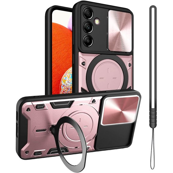 A14 5G Phone Case, for Samsung Galaxy A14 5G Case Metal Stand Ring Holder,Camera Protector for Galaxy A14,Slim Full Protection Shockproof Basic Cases Cover Women Men (Rose Gold)