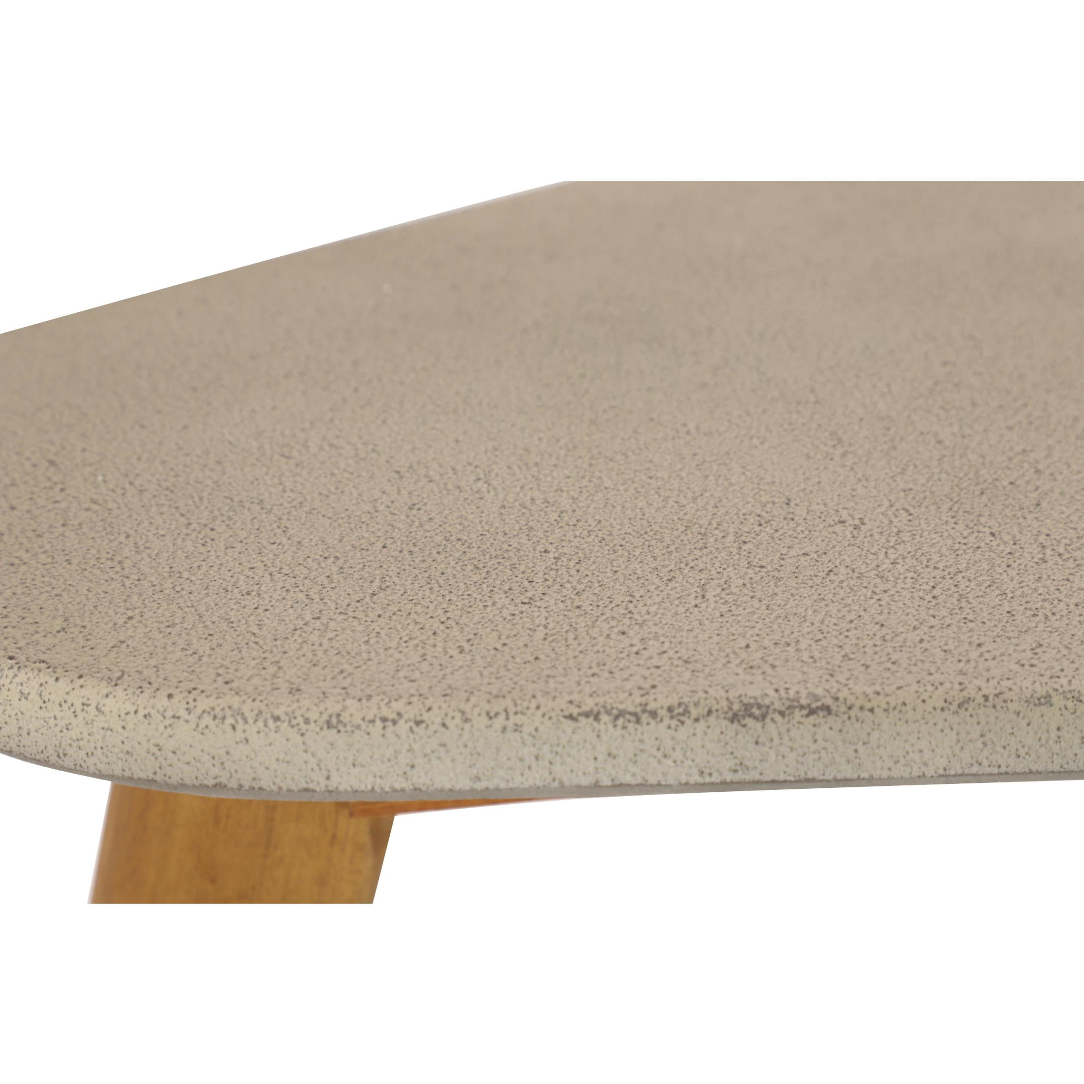 DecMode 29" x 16" Gray Cement Stone Concrete Inspired Angled Oval Outdoor Accent Table with Tapered Wood Legs, 1-Piece