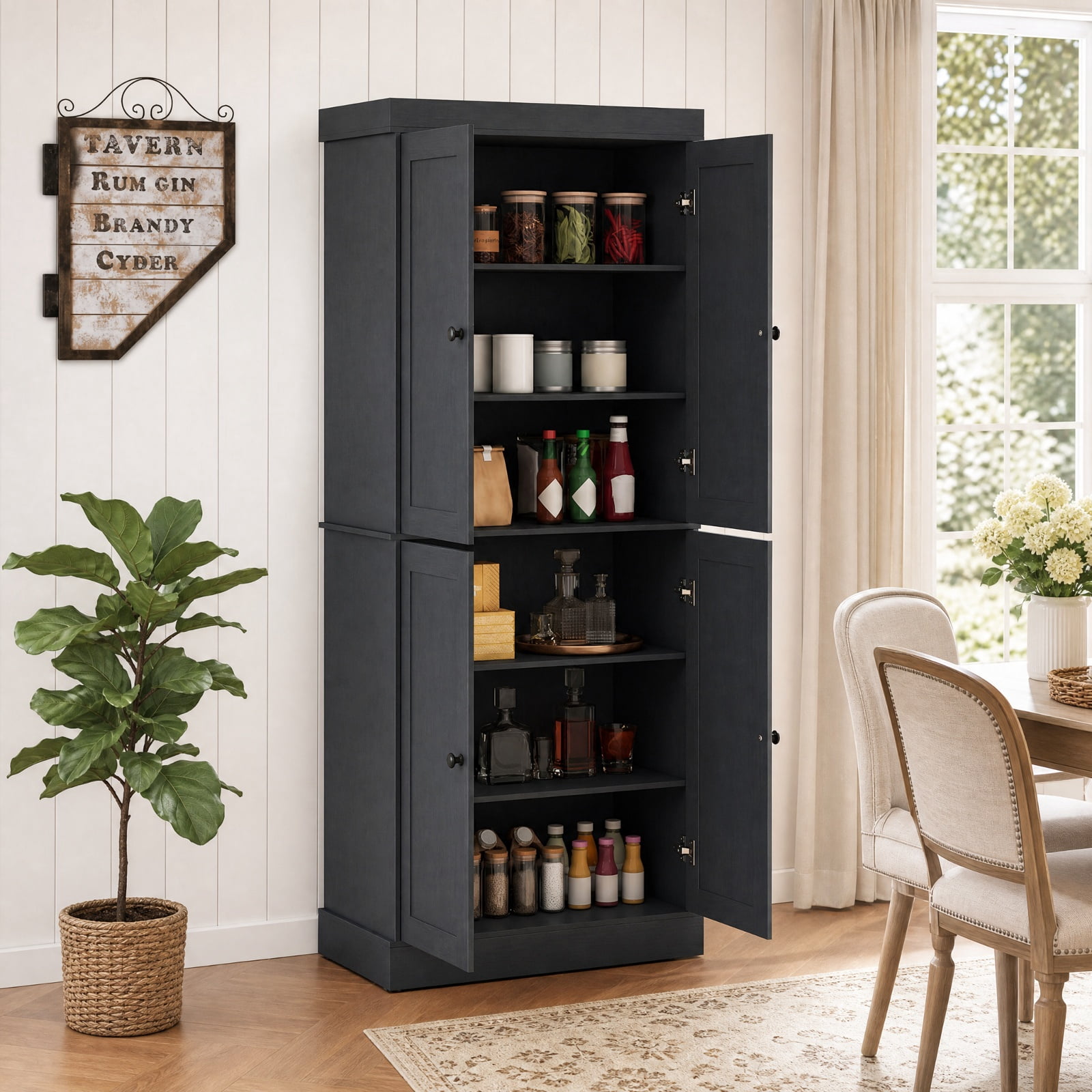 Furnibear 72.5 Inch Tall Kitchen Pantry Cabinet with 2 Adjustable Shelves Enclosed Doors and Anti Tipping Kits for Kitchen and Dining Room, Black