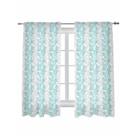 Teal Grey Botanical Curtains 63 Inch Length,Sheer Curtains for Bedroom Living Room Window Pastoral Spring Summer Leaf Aesthetics Rod Pocket Drapes Kitchen Curtains Small Half Window 42"x63" 2 Panels