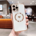 thumbnail image 4 of Compatible with iPhone 14 Pro Max Magnetic Case for Women Girls,Light Luxury Cute Love Heart MagSafe Plating Electroplated Bling Case Raised Full Camera Lens Protection Phone Case-White, 4 of 11