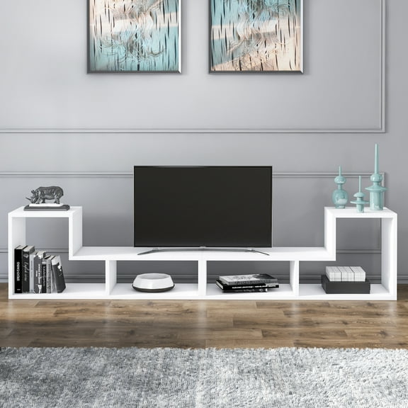 Cubicco Modern Engineered Wood TV Stand for TVs up to 55”, White, Veneer