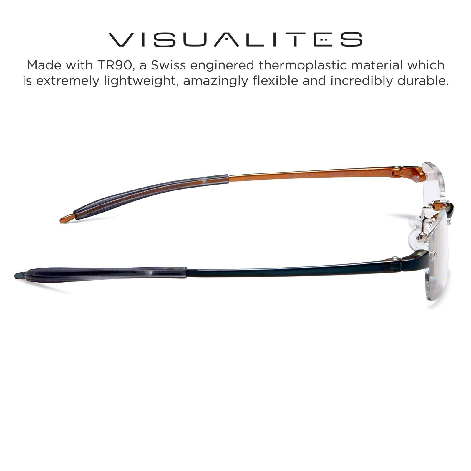 Visualites 1 Forest Brown 2.00 Power Lightweight Rimless Rectangle Reading Glasses For Men and Woman