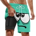 thumbnail image 4 of Telankuip Men's Swim Trunks with Compression Liner Funny Face Printing Elastic Drawstring Waist Beach Shorts for Swim Pool Surfing Wear Convenient Lined Pocket Casual Board Shorts 2-Light Green L, 4 of 4