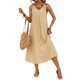 thumbnail image 3 of Vestidos para Mujer Verano Sin Mangas Cuello Algodón Playa Casual Vestido Caqui XXL, 3 of 7
