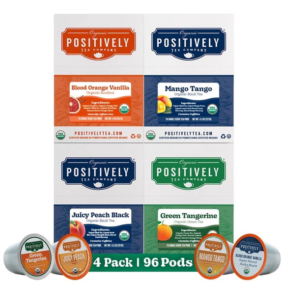 Positively Tea's Organic Fruity Flavored Favorites  Tea Pods for Keurig-compatible Brewers  96 Pods