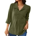 thumbnail image 2 of DuoJiaJ Women Three Quarter Sleeves Solid Color Lapel Hem Slit Tuxedo Top Irregular Pullover Shirt Women's Button Down Shirts Green XXXL, 2 of 5