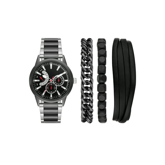 Folio Men's Round Analog Metal Bracelet Watch with Layered Bracelets Gift Set (FMDAL1158)