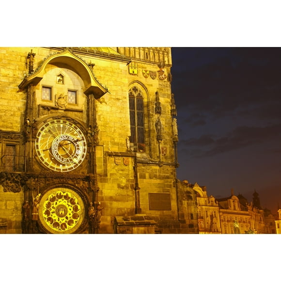 Night Lights Of The Astronomical Clock On The Old Town Hall In The Old Town Square Or Stare Mesto; Prague, Czech Republic Poster Print (19 x 12)