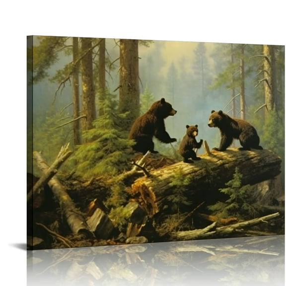 EastSmooth Black Bear Wall Art Prints Framed Canvas Retro Morning in a Pine Forest Famous Painting Wall Art Realism Vintage Living Room Decor