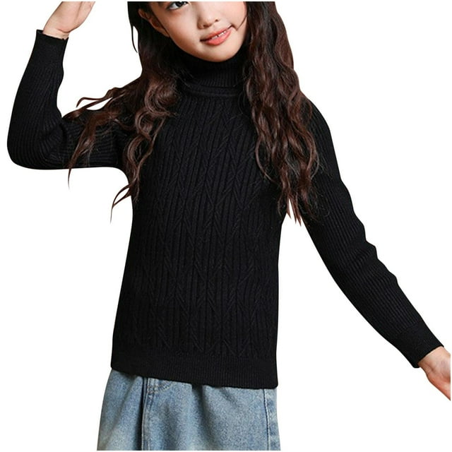 Posijego Chandails à Col Roulé Garçon Fille Enfants Hiver Tricot Uni Manches Longues Chandail Hauts Vêtements Enfant