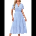 thumbnail image 3 of Vestido Midi Bohemio de Playa para Mujer, Informal, Ligero, de Verano, con Mangas , Escote en V y Cintura Elástica, con Bolsillos. Azul S, 3 of 9