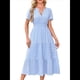 thumbnail image 3 of Vestido Midi Bohemio de Playa para Mujer, Informal, Ligero, de Verano, con Mangas , Escote en V y Cintura Elástica, con Bolsillos. Azul L, 3 of 9