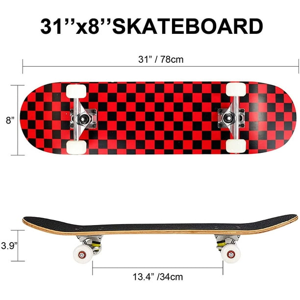 Skateboard adulte planche complète 31 x 8 pouces avec roulements à