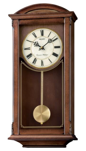 Seiko Circular & Classic Wooden Wall Clock Pendulum and Chime, Brown,  Analog, Quartz QXH071BLH 