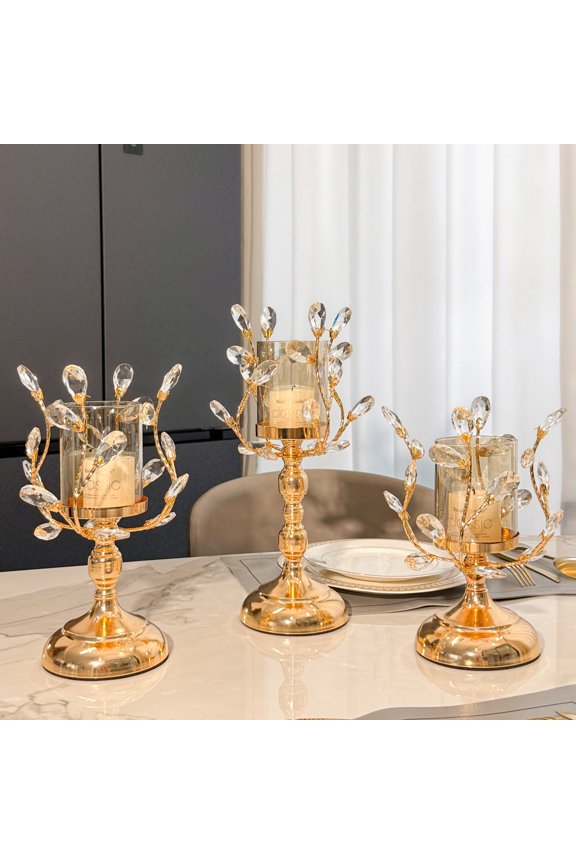 Candle Holders Set of 3, Crystal Glass Outer Candlestick Holders, Large Medium Small Sizes