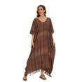 thumbnail image 2 of Beautybatik Brown Women Stripe Caftan Kaftan Loungewear Maxi Plus Size Long Dress 1X, 2 of 5
