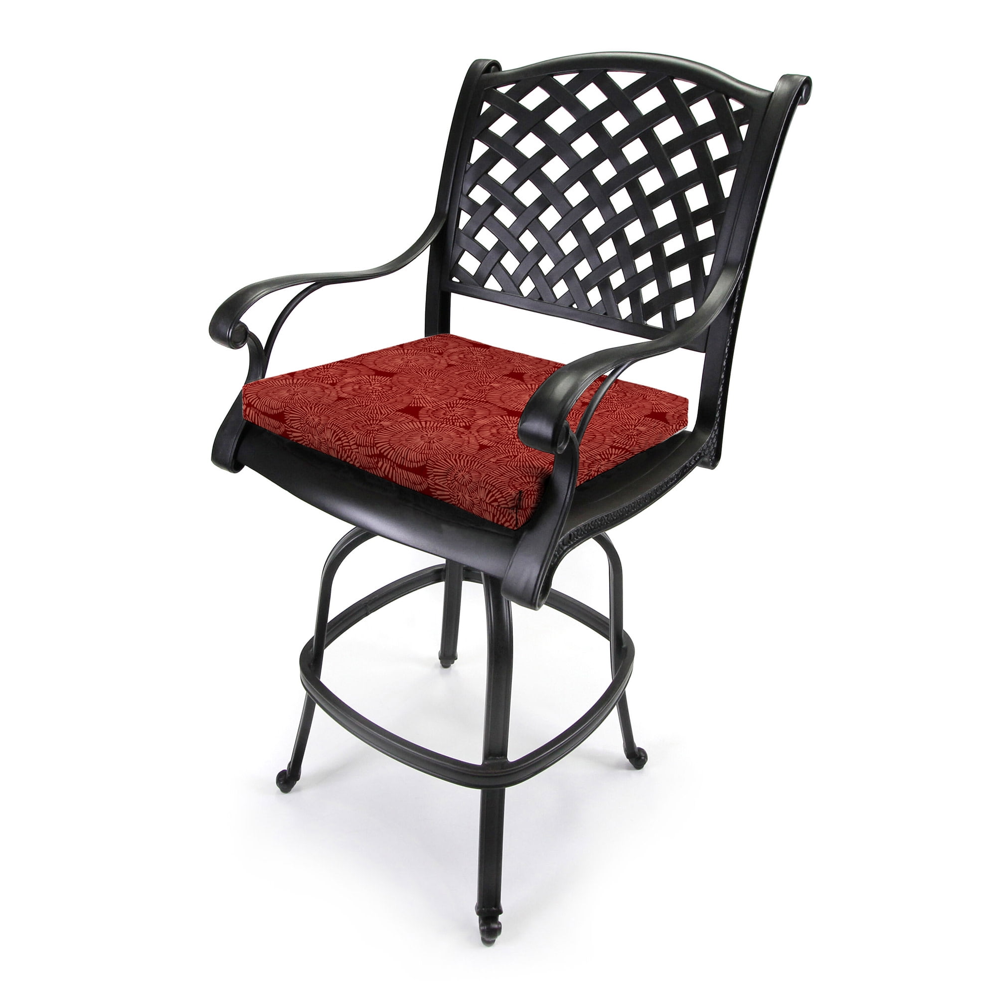 Jordan Manufacturing 17" x 19" Crossway Mulberry Burgundy Ikat Rectangular Outdoor Chair Pad Seat Cushion with Ties (2 Pack)