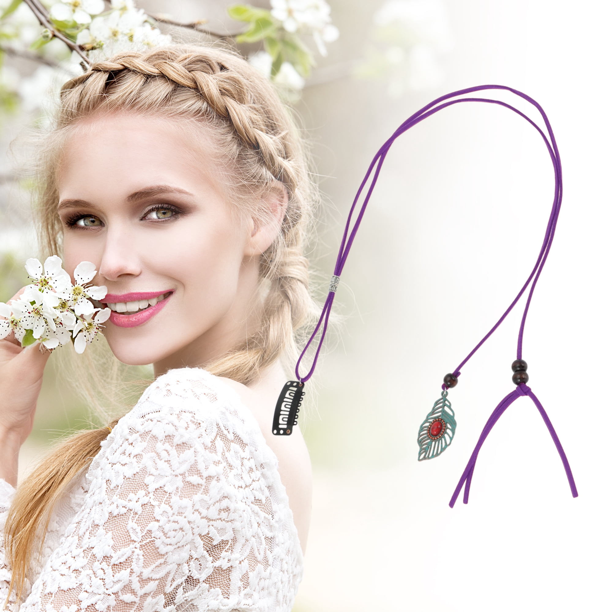 Unique Bargains Elegant Leaf Braided Hair Chain 1Pc Stylish Accessory Dark Purple 19.69"