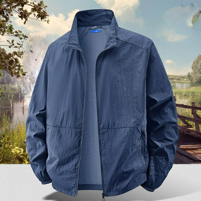 Viluyesy Men's Sun Protection Jacket Lightweight Quick Dry Long Sleeve Sunscreen Elastic Multiple Pockets Fashion Jacket Dark Blue S