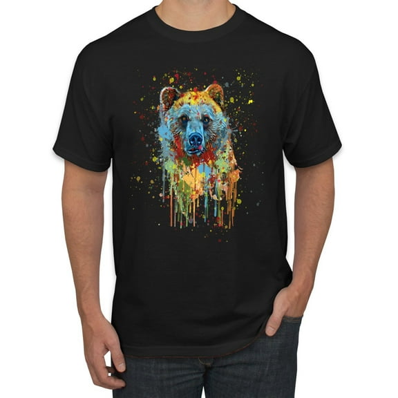 Bear Painting Splatter Abstract Art Animal Lover Men's Graphic T-Shirt, Black, Small