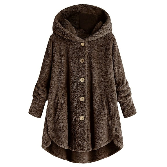 Women Autumn And Winter Casual Solid Color Side Slit Hooded Button Cardigan Jacket With Pockets Home Wear Jacket Womens Lightweight Jacket for Work Athletic Jacket Women Warm Fuzzy Jacket Leather