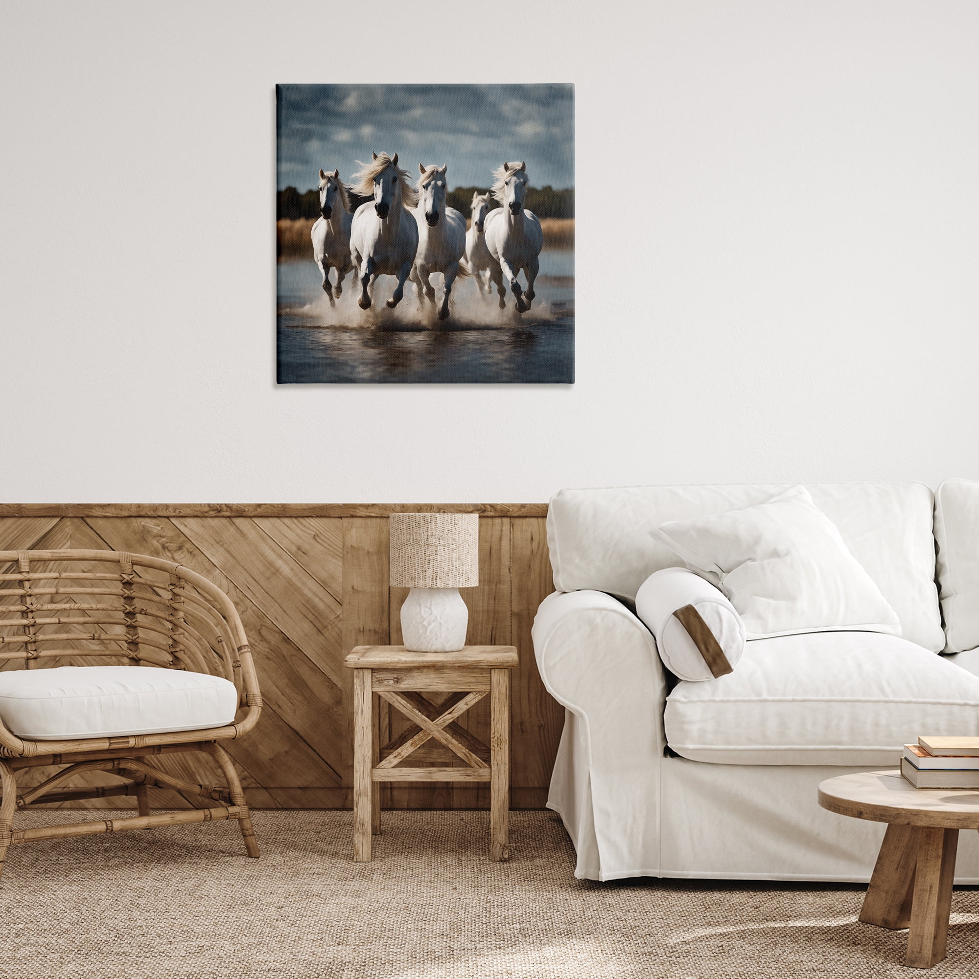 Stupell Industries Galloping Stallions Splash Animals Painting Wrapped Canvas Art Print Wall Art, 30 x 30