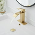 thumbnail image 2 of Waterfall Single Handle Single Hole Modern Bathroom Faucet With Metal Drain Drip-Free Vanity Sink Faucet in Brushed Gold, 2 of 14
