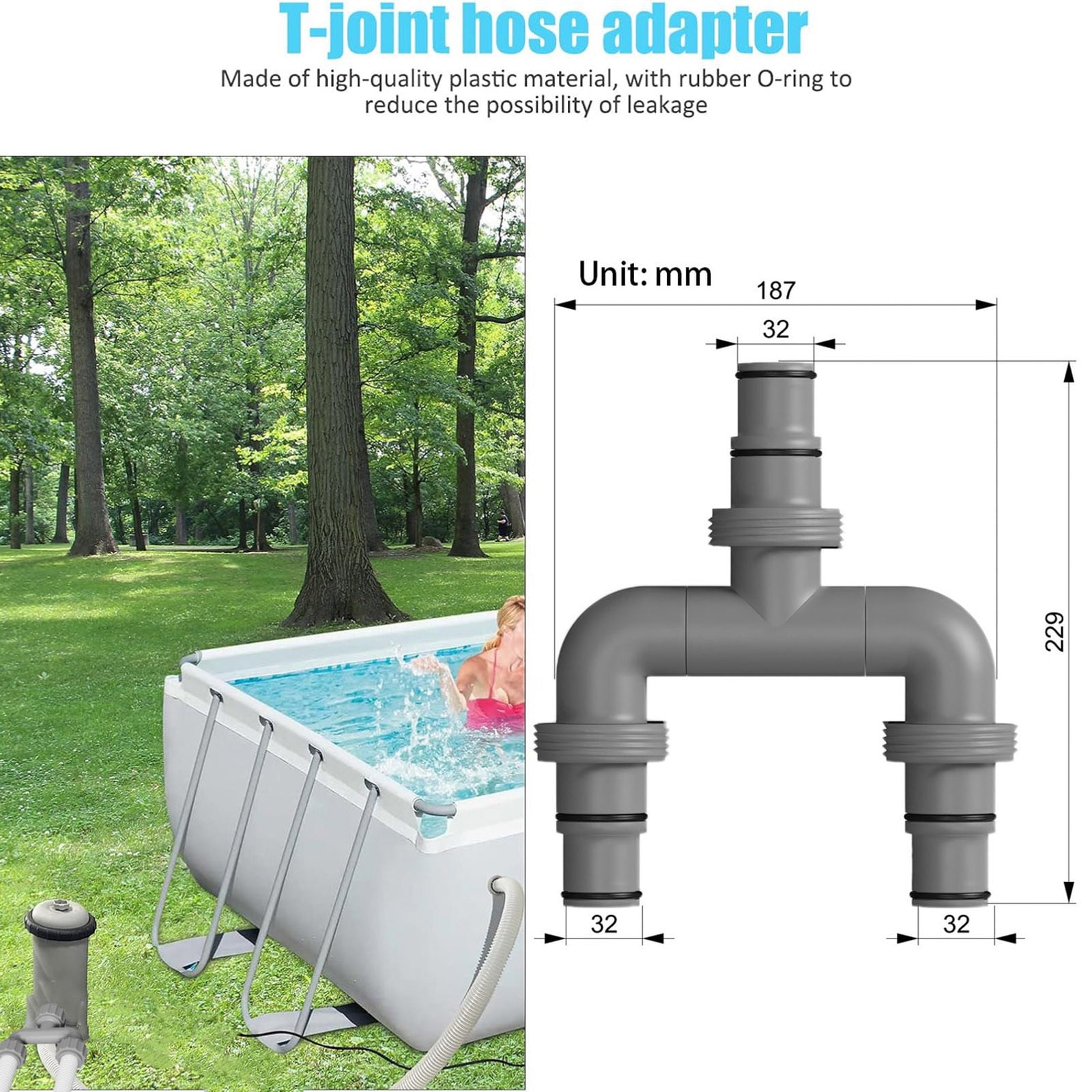 Pool Hose Connector T Joint Adapter Leak Proof Design for Above Ground Swimming Pool Filter System Accessories