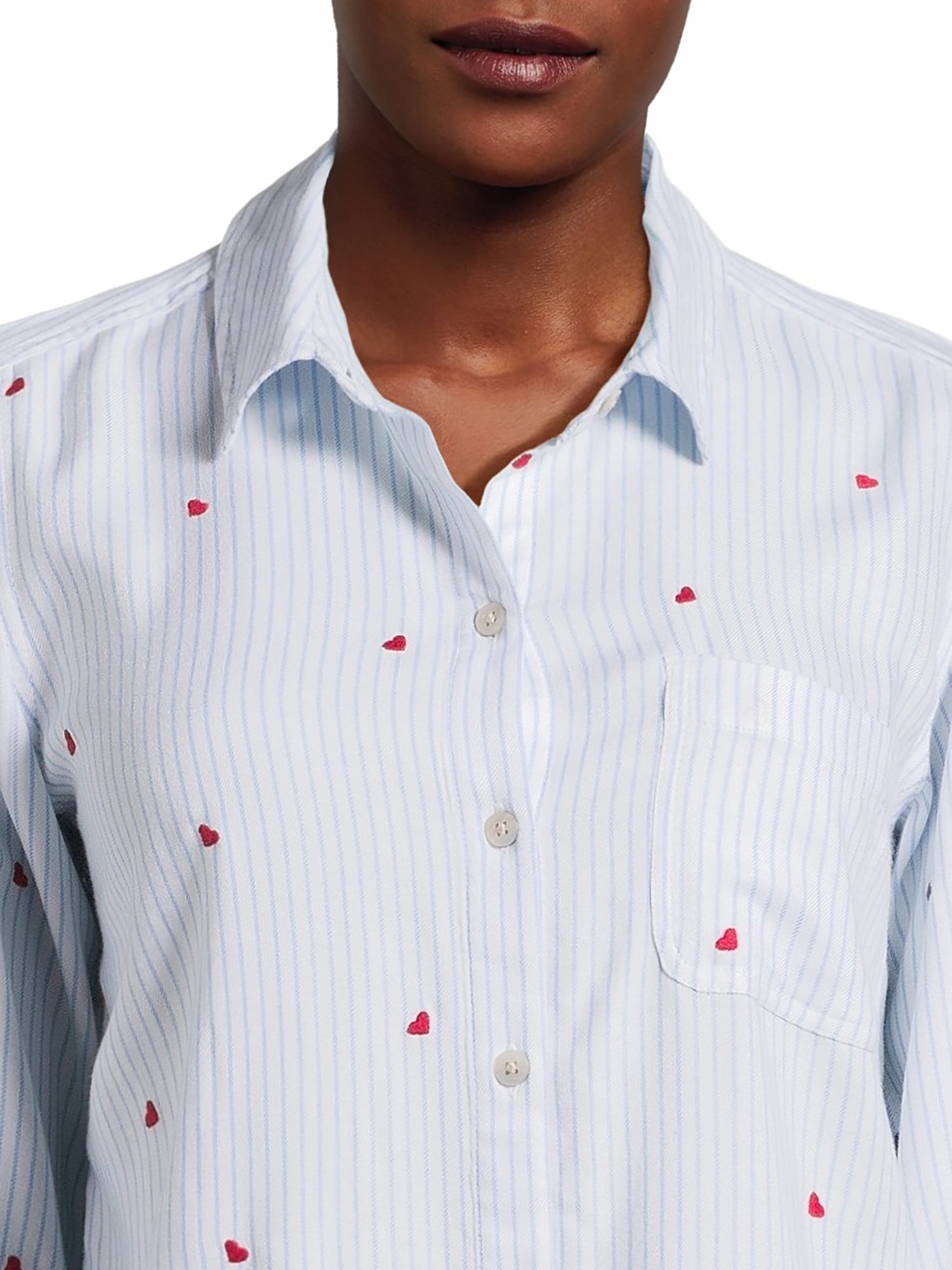 Time and Tru Women's Button Front Soft Shirt with Long Sleeves, Sizes XS-XXXL
