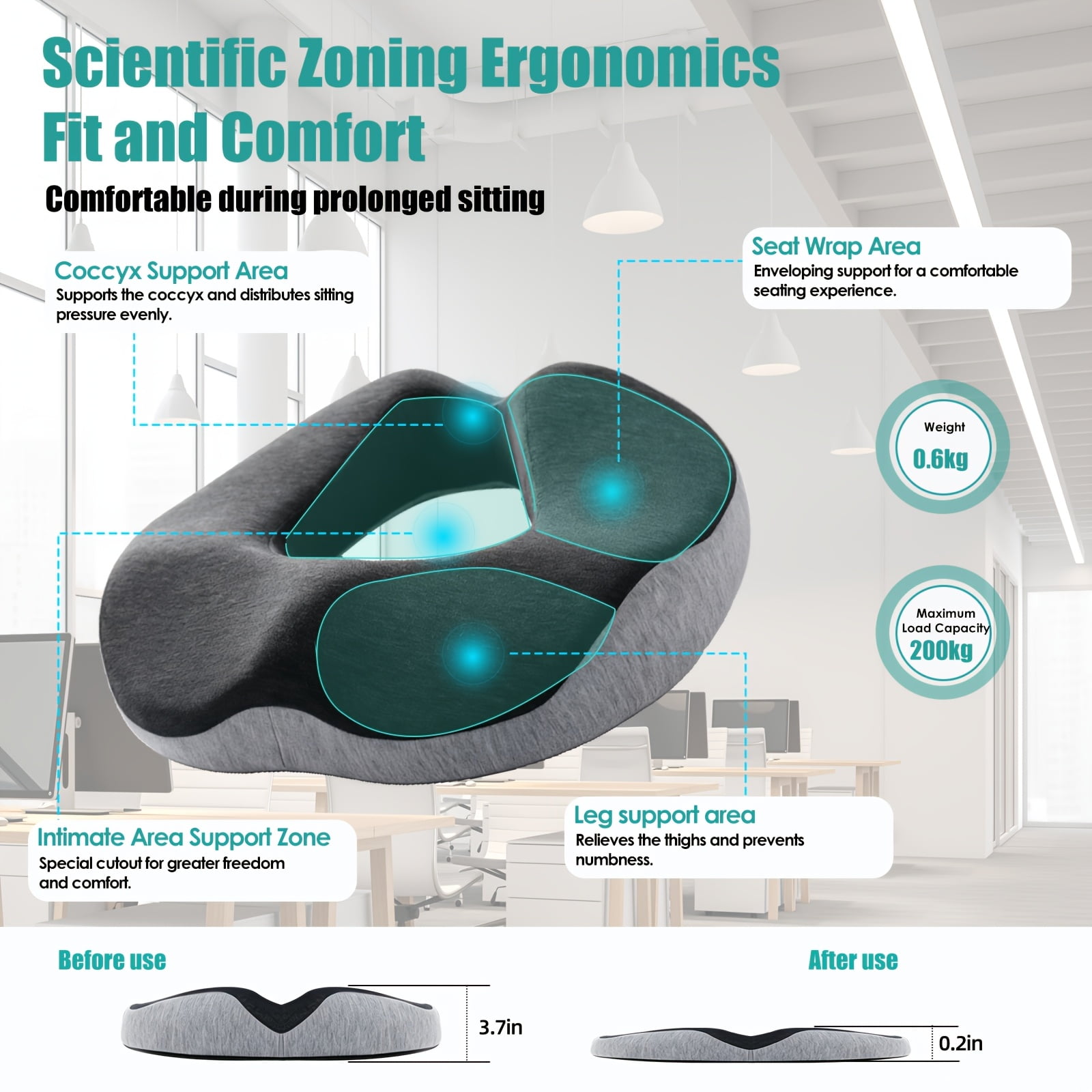 Donut Cushion Memory Foam, Ergonomic Seat Pillow for Hemorrhoids, Orthopedic Ring Cushion with Breathable Washable Cover & Non-Slip Bottom for Office Chair, Wheelchair, Car