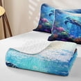 thumbnail image 4 of spefrowx 3D Sea Turtle Bed Spread Queen for Teens, Cyan Ocean Coral Animal Queen Coverlet Set, 3 Pieces, 4 of 7