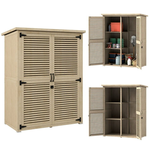 Outsunny 50" x 26" x 66" Wood Garden Shed, Tool Shed w/ Shelves, Natural