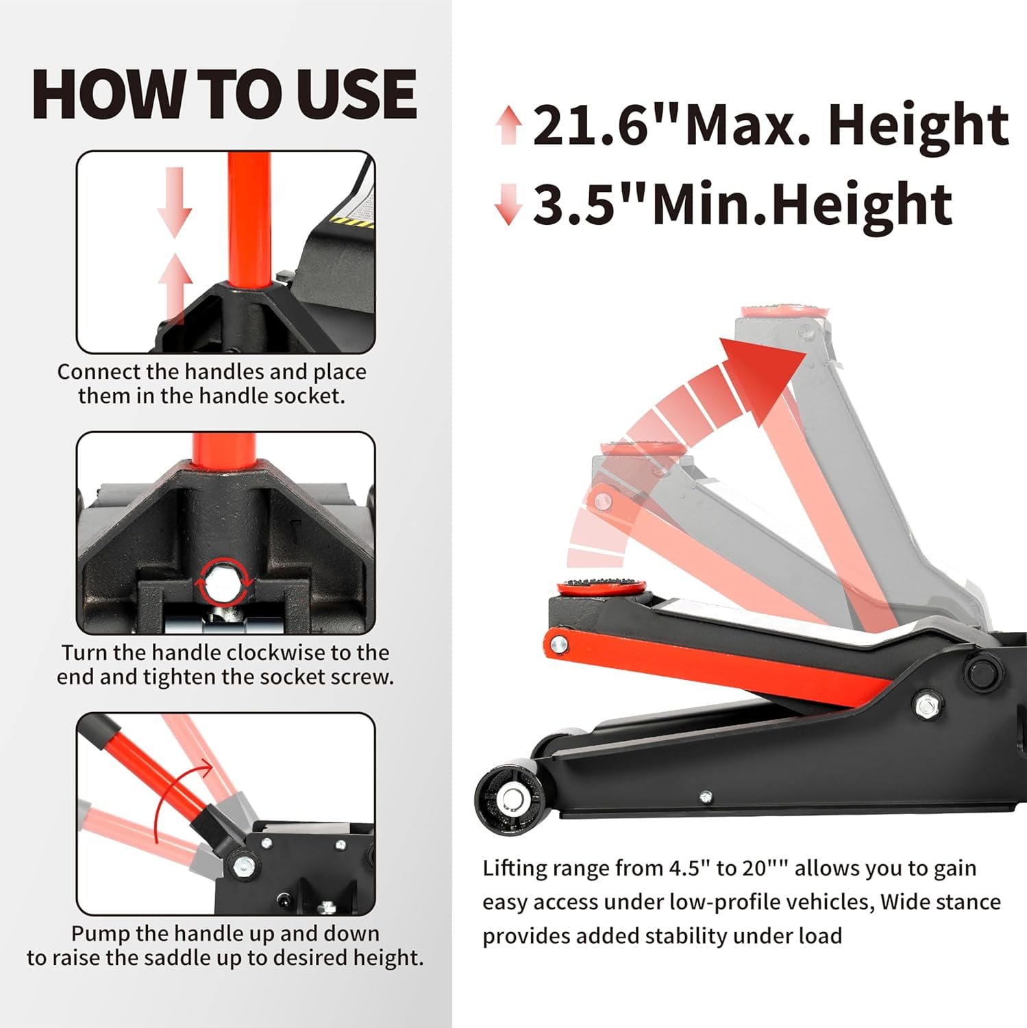 Maxority 5-Ton (11000lbs) Low Profile Hydraulic Super Heavy-Duty Steel Floor Jack with Dual Pistons Quick Lift Pump (Red, 5 Ton Low Profile)