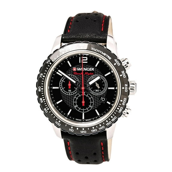 Wenger Men's 01.0853.105 Roadster Black Night Black Dial Black Leather Strap Chronograph Watch