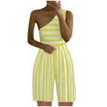 thumbnail image 1 of CEHVOM Womens Wide Leg Pants Polka Dot Striped Printed One-shoulder Shorts Jumpsuits, 1 of 5