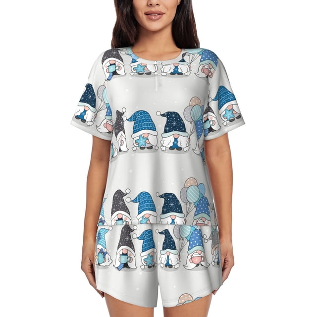 Fotbe Snow Gnome for Winter Conjunto de Pijama Estampado para Mujer, 2 Piezas, Ropa de Dormir con Camiseta de Manga Corta y Shorts Suaves-XX-Large