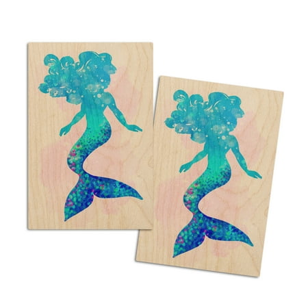 

Silhouette Mermaid Blue (4x6 Birch Wood Postcards 2-Pack Stationary Rustic Home Wall Decor)