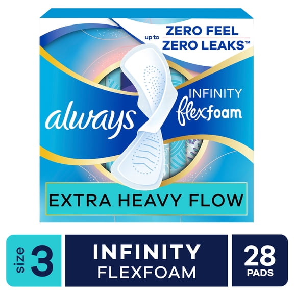 Always Infinity Feminine Pads, Size 3, Extra Heavy, Wings, Unscented, 28 Count
