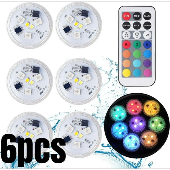 Diving LED Lights with Remote Control, 6 Mini RGBW Swimming Pool Lights, Waterproof Pond Tea Lights, Underwater Lights, Suitable for Vases, Fish Tanks, Hot Tubs, Parties, Weddings, Halloween