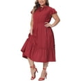 thumbnail image 4 of Agnes Orinda Women's Plus Size Self Tie Flutter Short Cap Sleeve Ruffle Midi Dresses 4X Red, 4 of 5