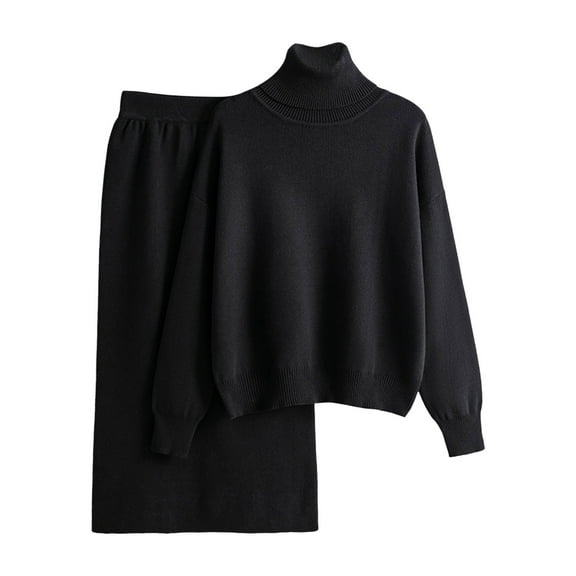 LEKODE Knit Sets Two Piece Women 2 Piece Maxi Skirt Sets for Women Striped Sweater Dress Womens Two Piece Sets Sweater Dress Maxi Skirts for Women Two Piece Sets for Women Going Out Black One Size