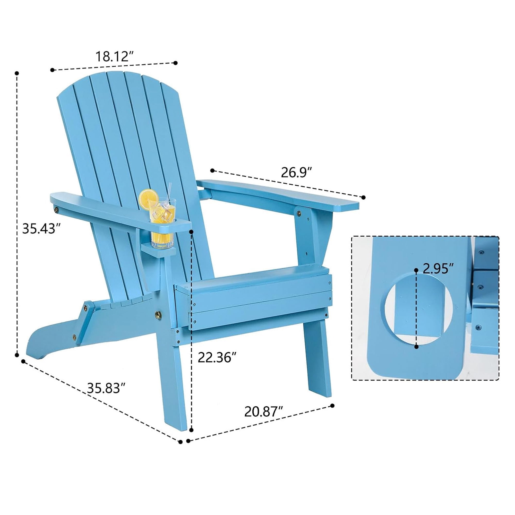 Nalwort Adirondack Chairs, Outdoor Wooden Lawn Chairs with Cup Holder, Patio Chair for Garden,Yard,Poolside,Backyard, 350lb Weight Capacity (Blue)