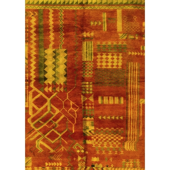 Ahgly Company Indoor Rectangle Oriental Yellow Modern Area Rugs, 4' x 6'