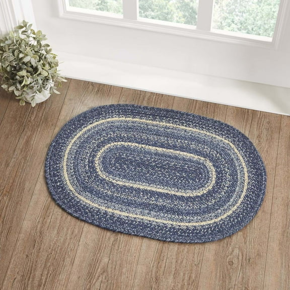VHC Brands Great Falls Blue Rug with PVC Pad, Jute Blend, Oval, Blue White, 20x30 inches