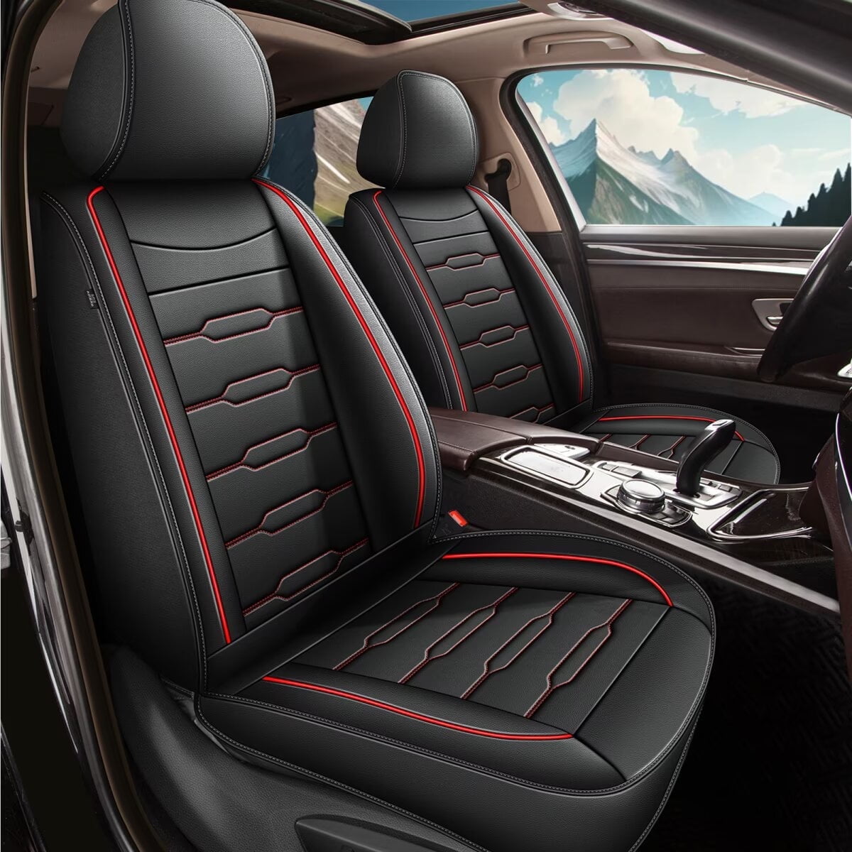 DIKSOAKR Leather Car Seat Cover Fit for Nissan Versa 2009-2022 Faux Leather Car Seat Protector Vehicle Cushion Covers Compatible Airbag Waterproof Front 2 Seats Black&Redline
