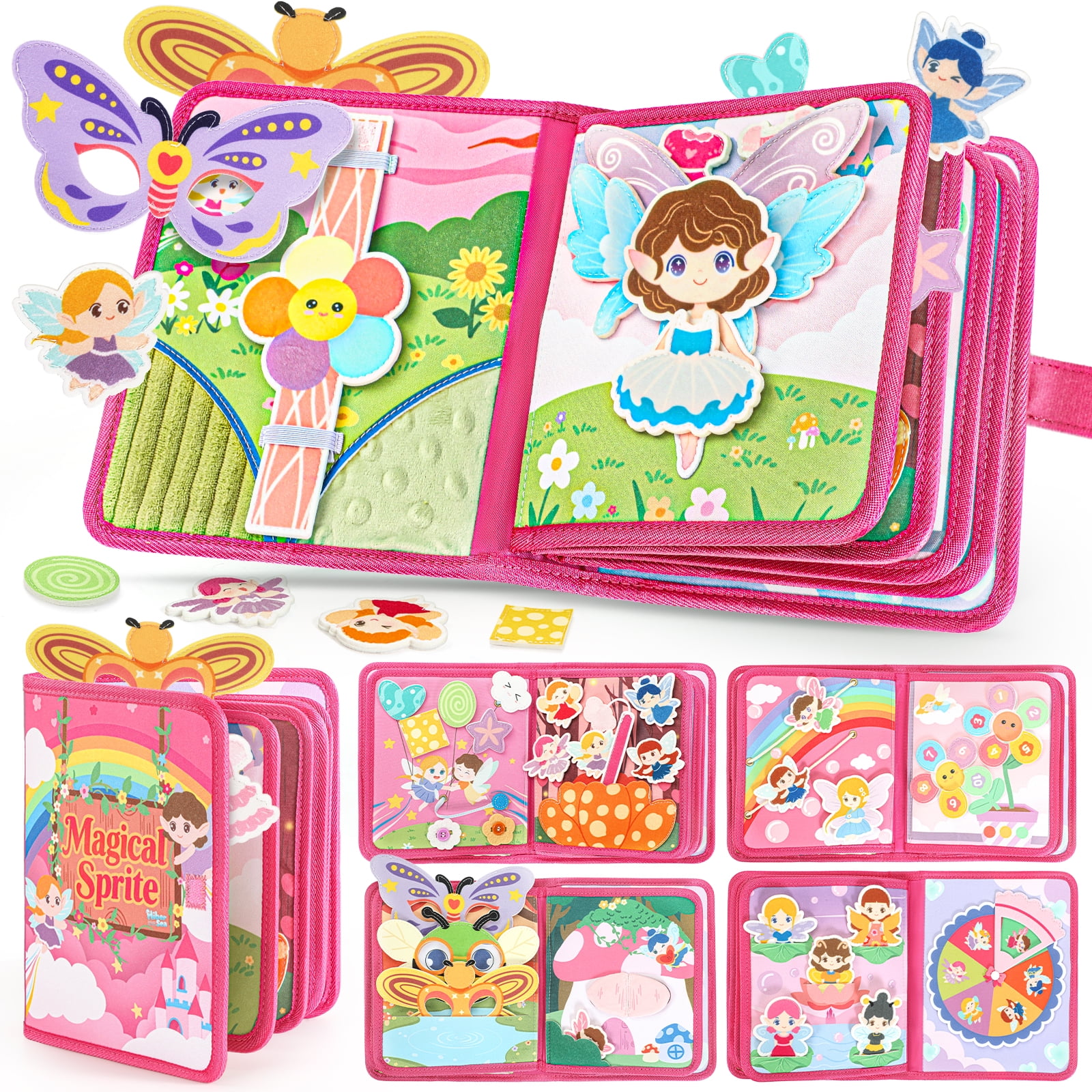22 in 1 Busy Book for Toddlers ages 1-3-Sprite Montessori Toy Busy Board for 1 Year Old with Fishing Game, Educational Sensory Quiet Toy, Airplane Car Travel Essentials