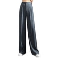 thumbnail image 3 of QLEICOM Womens Slacks Women's Relaxed Fit Straight Leg Pants Fashion Full-Length Loose Pants Solid High Waist Trousers Long Straight Wide Leg Pants Wide Leg Pants Relaxed Fit Trousers Gray L, 3 of 6