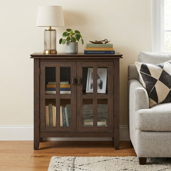 Simpli Home Artisan SOLID WOOD 30" Wide Contemporary Low Storage Cabinet in Farmhouse Brown